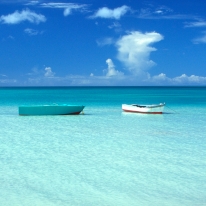 Two empty boats off Turner's Beach, Antigua, Caribbean